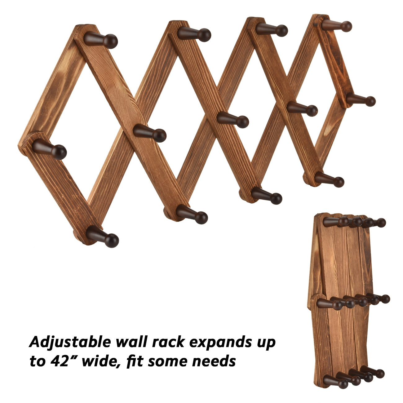 Wooden Expandable Coat Rack with 13 Hooks